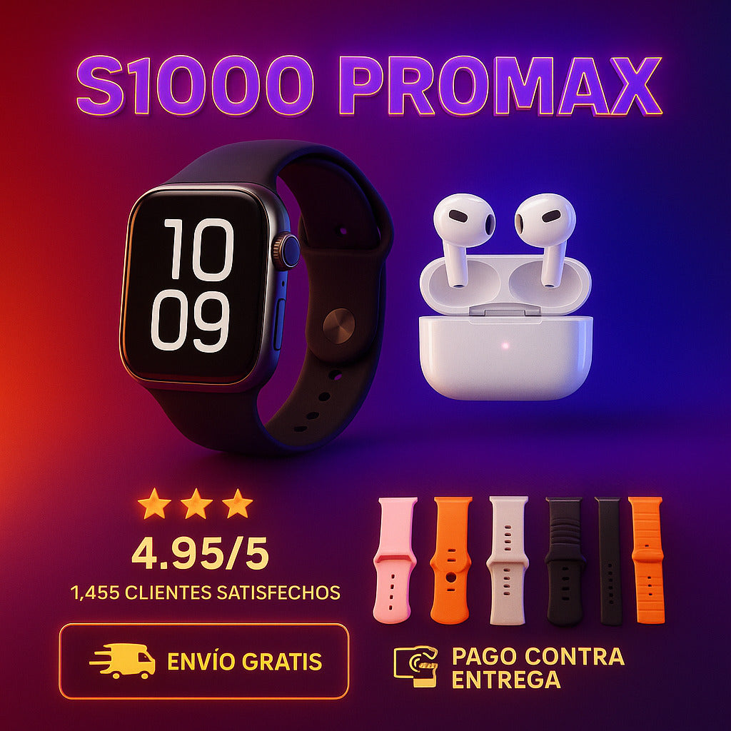 COMBO MAXLIFE: Smartwatch S1000 Pro + Audífonos de Regalo | La Solución 9-en-1.