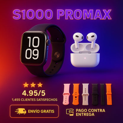 COMBO MAXLIFE: Smartwatch S1000 Pro + Audífonos de Regalo | La Solución 9-en-1.