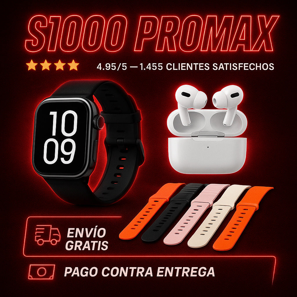 COMBO MAXLIFE: Smartwatch S1000 Pro + Audífonos de Regalo | La Solución 9-en-1.