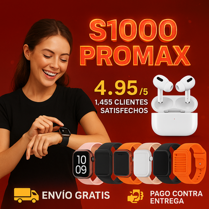 COMBO MAXLIFE: Smartwatch S1000 Pro + Audífonos de Regalo | La Solución 9-en-1.